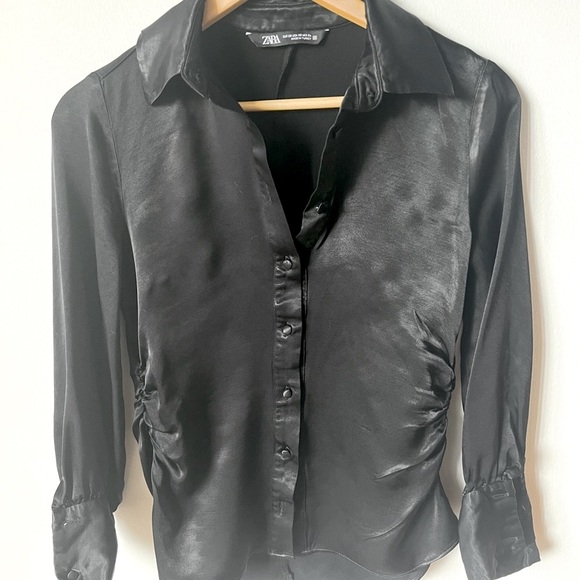 Zara black sateen blouse - Picture 3 of 5